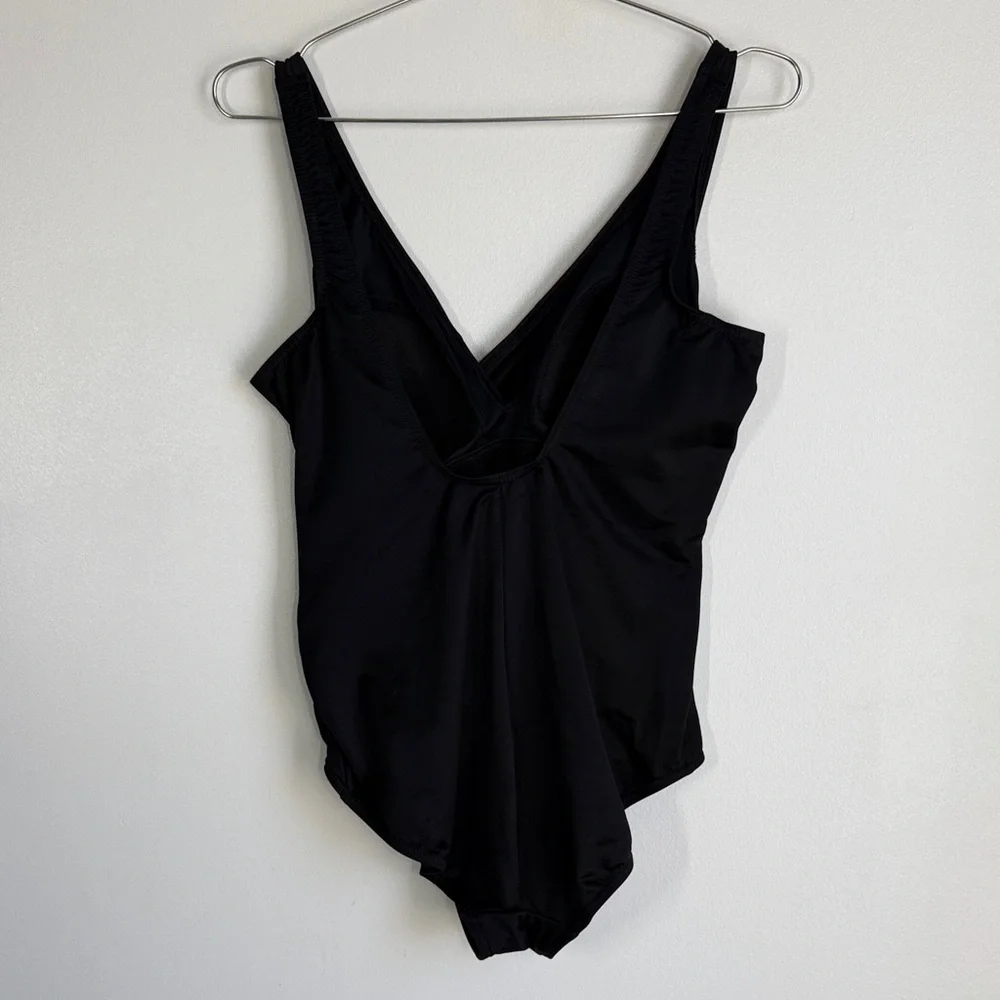 Black Sequin Detail V-Neck One-Piece Swimsuit